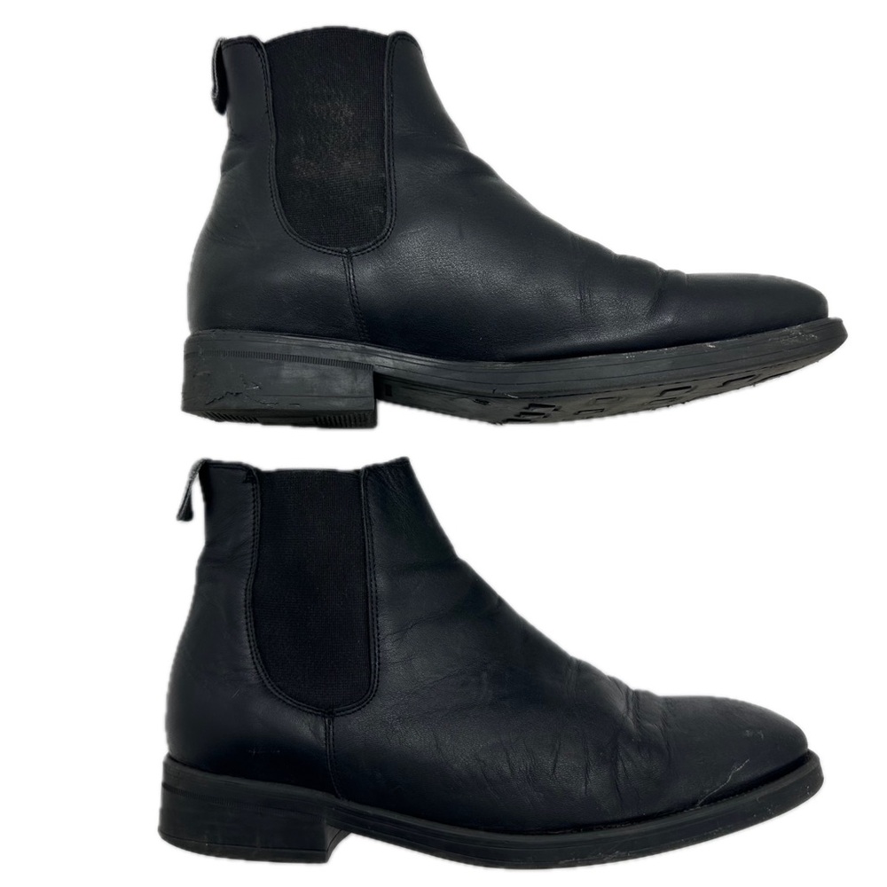 Chelsea Black Leather Moto Pull On Ankle Boots Elasticized Side Shoes US 6 EU 37